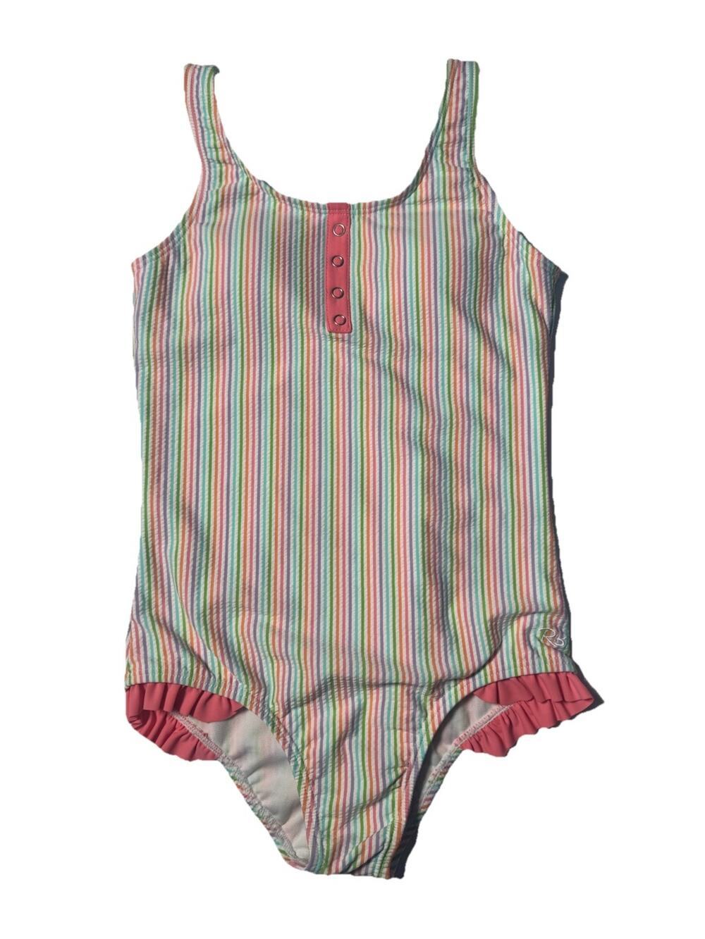 RuffleButts Girls Size 10 NWOT Seersucker Stripe One Piece Swimsuit Ruffle